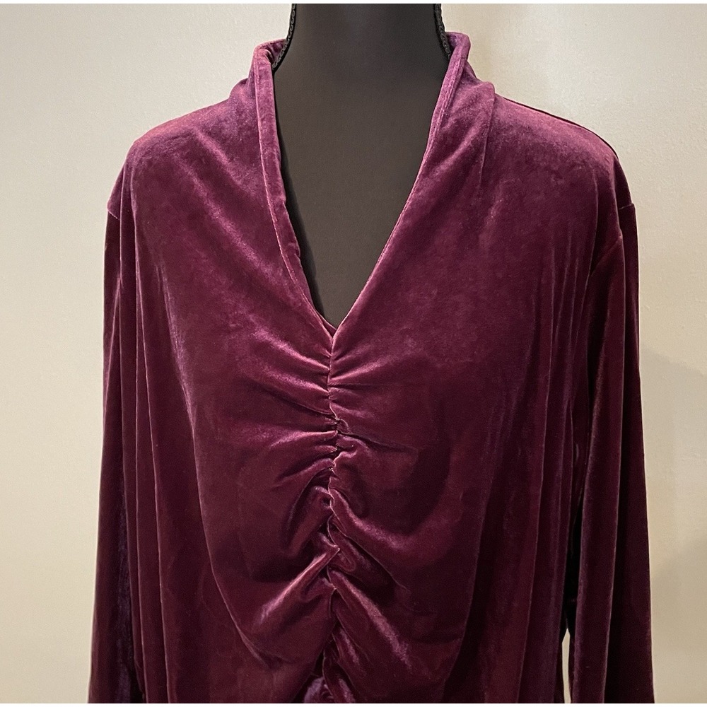 Lands' End Plus Size 1X (16W-18W) Deep Claret Velvet Tunic Top‎ Ruching Detail